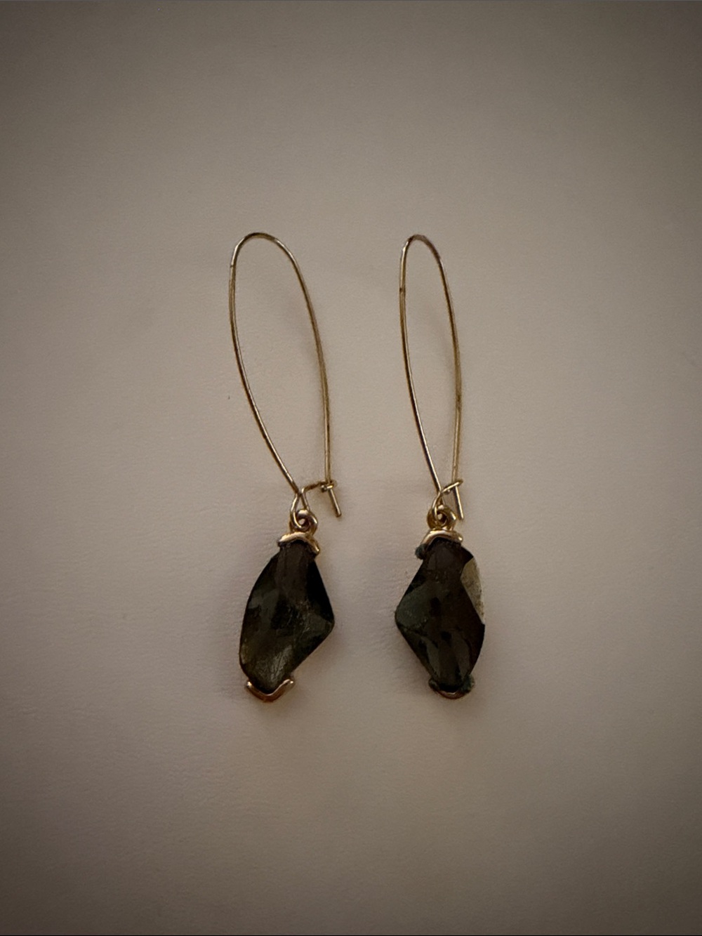 Gold Drop Earrings with Dark Green Faceted Stones